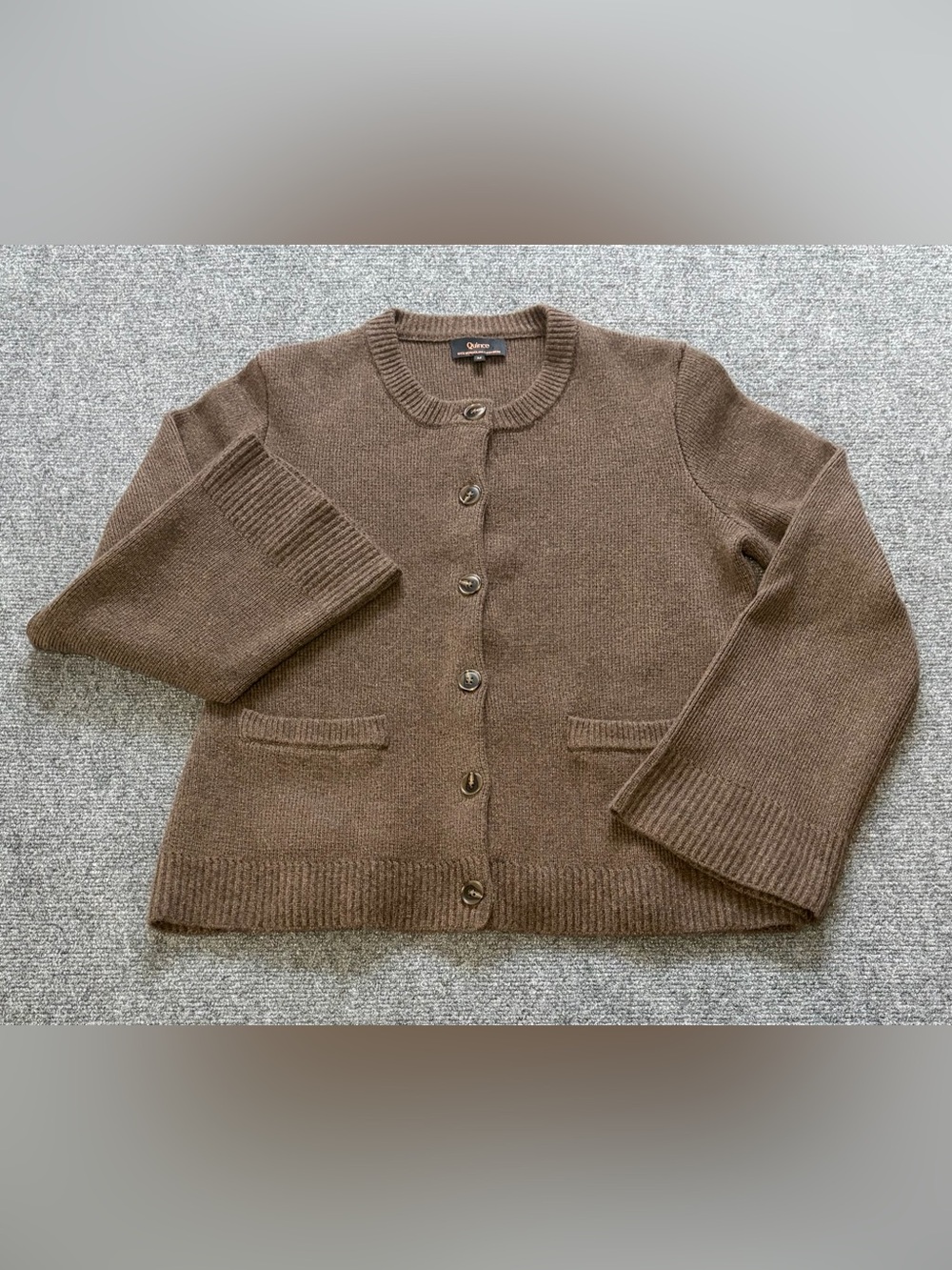 Quince 100% Cashmere Cardigan Sweater M Brown Button Front Bell Sleeve